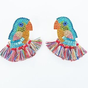 Parrot Mulicolored Rhinestone Encrusted Earrings